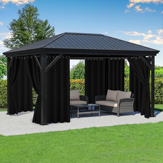 Black Outdoor Curtains for Patio Waterproof - 8 Panels Privacy Weatherproof Outside Curtains with Grommets for Pergola, Gazebo, Porch, Cabana, Balcony, 54 x 95 Inch