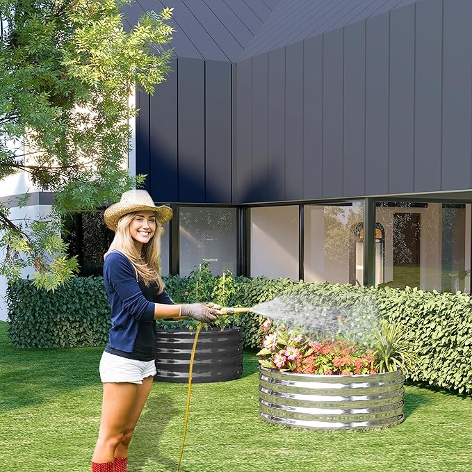 3PCS 3x3x1FT Galvanized Raised Garden Bed Kit,Vegetable Boxes-Round Metal Flower Box,Large Planter Raised Beds Outdoor Garden for Planting,Fruit,Herb-Silver
