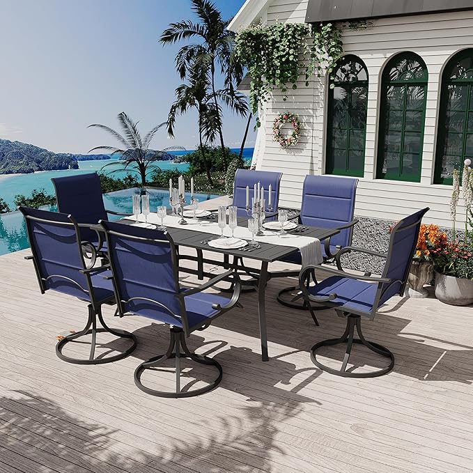 MELLCOM 63''x38'' Outdoor Dining Table for 6, E-Coating Metal Patio Dining Table with 1.57'' Umbrella Hole, All-Weather Black Rectangular Table for Porch, Garden, Backyard, Poolside, Lawn
