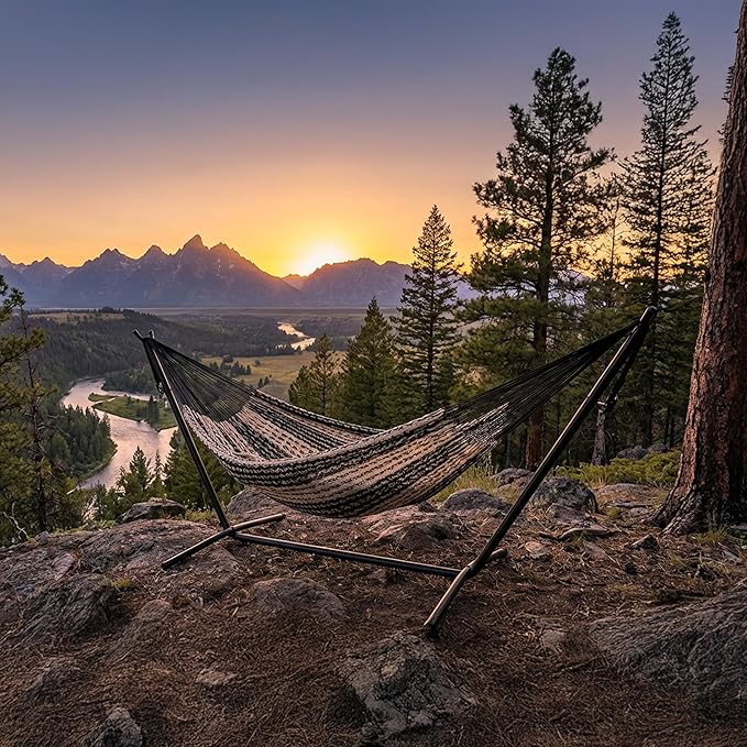 Sunnydaze Handwoven XXL Thick Cord Mayan Double Hammock for Outside - 625-Pound Capacity Heavy-Duty Outdoor Hammock - Black/Natural