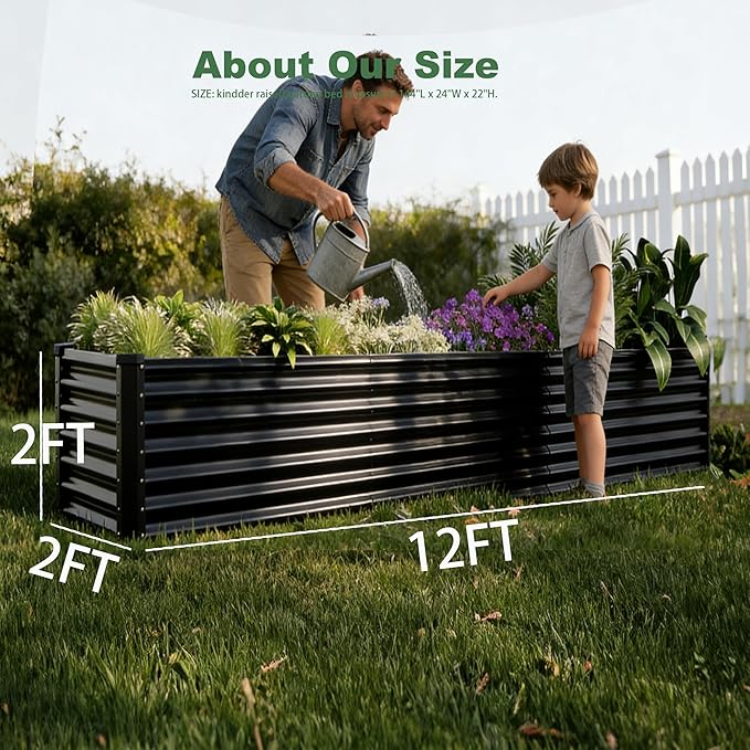 12x2x2ft Raised Garden Beds Outdoor Kit, Galvanized Planter Garden Boxes Outdoor, Metal Raised Garden Beds for Vegetables,Fruits,Herb,Flower,Black