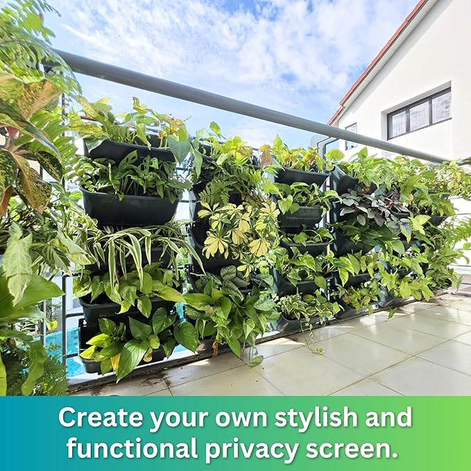 Maxona Vertical Garden Planter - 16 Pack, 13 inch Wall Mounted Planters for Patio Outdoor Decor, Home Green Plastic Balcony Pot, Plant Vegetable Fruit Herb Hanging Pocket Holder Flowerpot