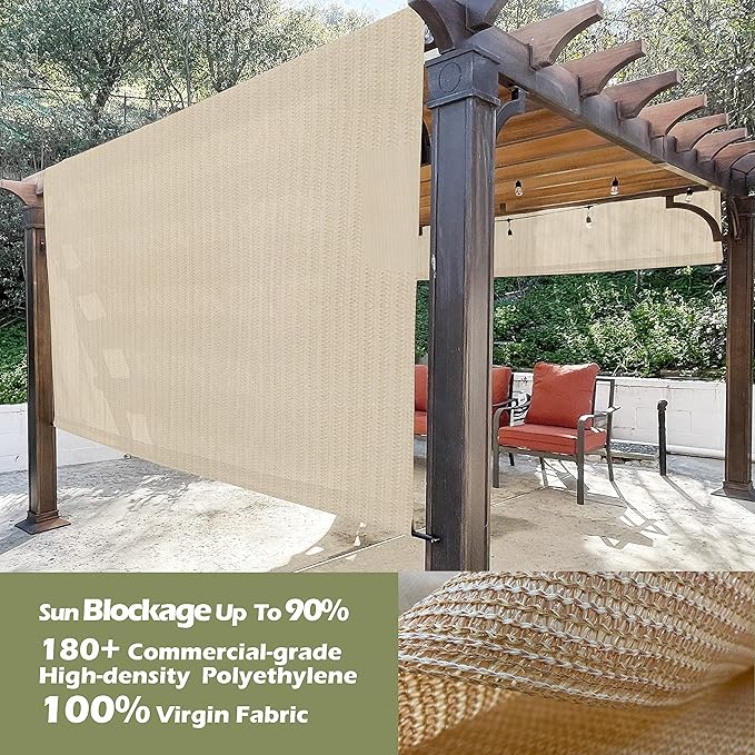 Universal Pergola Replacement Canopy Shade Cover with Breathable HDPE Fabric & Rod Pockets for 10 x 10 FT Pergola, Canopy Size: 192'' L x 106'' W (Banha Beige)