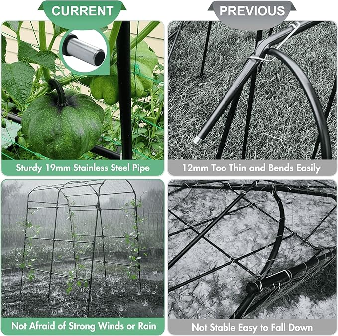 Garden Trellis Arch 7FT PP-Coated Stainless Steel Metal Extra Tall Cucumber Trellis Arch Garden Arch Trellis for Climbing Plants Outdoor Vegetable Trellis with Trellis Netting