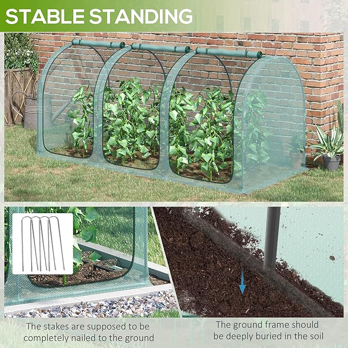 Outsunny 9' x 4' Crop Cage, Plant Protection Tent with Three Zippered Doors, Storage Bag and 4 Ground Stakes, for Garden, Yard, Lawn, Green