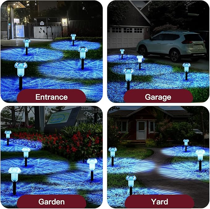 Easter Solar Pathway Lights Outdoor Decorative 4 Pack, Blue LED Mushroom Solar Lights Outdoor Waterproof Solar Powered Decor for Yard Driveway Patio, Valentines Day Halloween Christmas Garden Decor