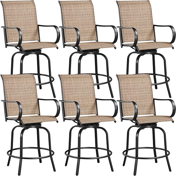 Yaheetech Patio Swivel Bar Stools Outdoor Chairs Set of 6 Outdoor High Bistro Stools Outdoor Furniture, All-Weather Patio Stools for Outside, Beach, Lawn, Poolside and Garden, Black/Brown