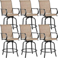 Yaheetech Patio Swivel Bar Stools Outdoor Chairs Set of 6 Outdoor High Bistro Stools Outdoor Furniture, All-Weather Patio Stools for Outside, Beach, Lawn, Poolside and Garden, Black/Brown