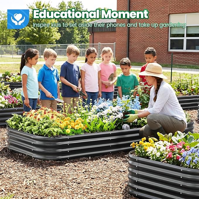 Quictent Galvanized Raised Garden Bed Kit, 8x4x1 ft Oval Metal Planter Box for Vegetables, Strengthened by Crossbar, Dark Gray, 2PCS