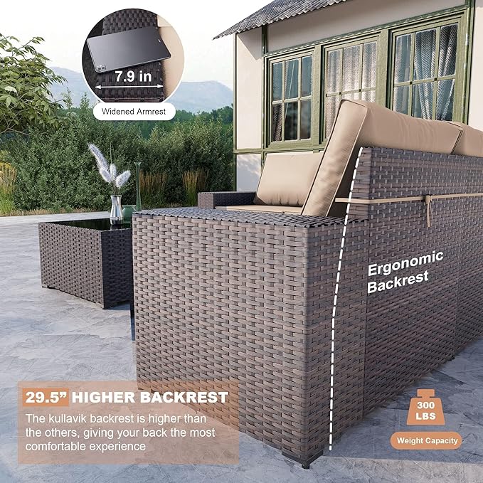 Kullavik 12 Pieces Outdoor Patio Furniture Set PE Wicker Rattan Sectional Sofa Patio Conversation Sets,Sand