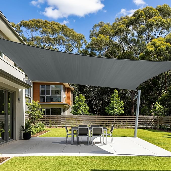 Cool Area Sun Shade Sail 12x16FT Rectangle Shade Canopy Outdoor Sunshade for Patio Backyard Garden, Dark Grey