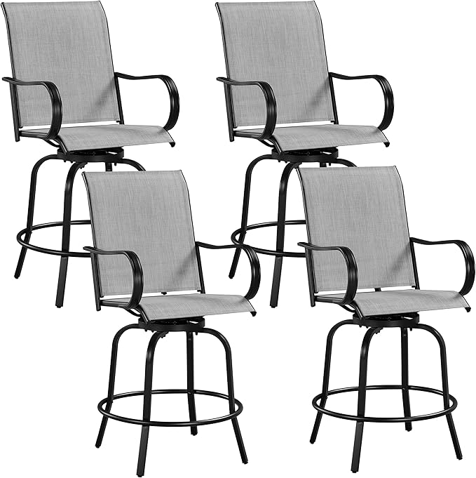 Yaheetech Patio Swivel Barstools Outdoor Chairs Set of 4, High Bistro Stools Outdoor Furniture, All-Weather Patio Stools for Outside, Beach, Lawn, Poolside and Garden, Black/Light Gray