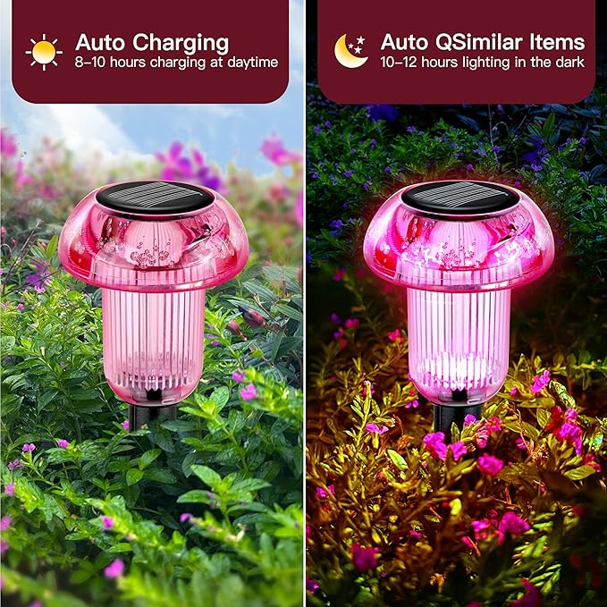 Easter Solar Pathway Lights Outdoor Decorative 4 Pack, 4 color LED Mushroom Solar Lights Outdoor Waterproof Solar Powered Decor for Yard Driveway Patio, Valentines Day Halloween Christmas Garden Decor