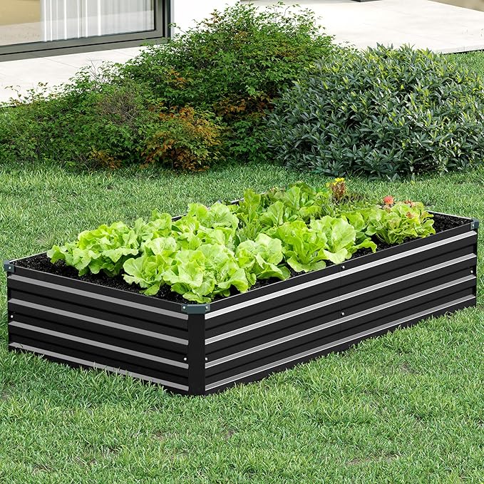 Vengarus 8x2x1FT (2 Pack) Galvanized Raised Garden Bed Kit, Outdoor Metal Planter Box for Vegetables, Rectangular Steel Container, Easy Assembly (Black)