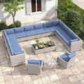 14-Seat Modern Patio Furniture Set with Swivel Rocking Chairs, Thick 4″ Cushions, Dual-Strand Wicker Rattan, Rust-Resistant Steel Frame – Outdoor Conversation & Modular Sectional,Navy