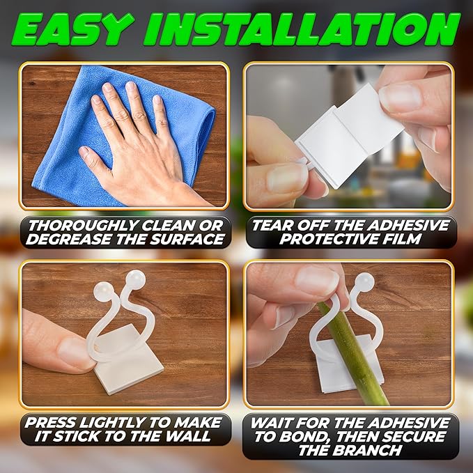 100Pcs Clear Plant Clips for Climbing Plants Indoor - White & Flexible Climbing Plant Wall Clips for Vines - Universal Size Vine Clip Set with Self-Adhesive Mount, Easy Installation and Strong Grip