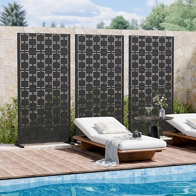 Casaphoria Metal Privacy Screen Outdoor, 60" H x 30" W Freestanding Decorative Privacy Screen for Patio Deck Balcony Garden with Stable Base, Black-Square