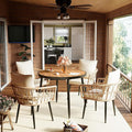 Pamapic 5-Piece Outdoor Dining Set, All-Weather PE Rattan Outdoor Furniture Set with Wood Table Top, Patio Dining Set with Cushion Chairs & Round Table for Garden, Lawn, Patio (Yellow & White)