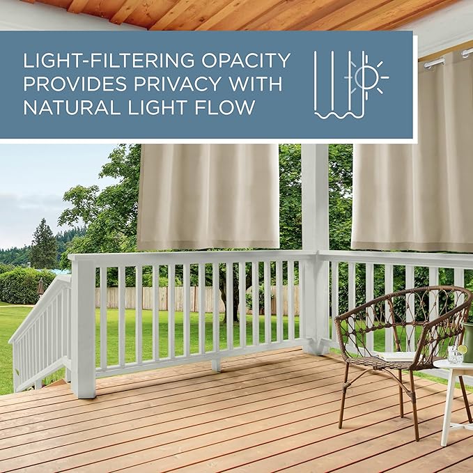 Town & Country Basics Cabana Solid Heavyweight Indoor Outdoor Curtains, Light Filtering Opacity with Grommet Top, Water Repellent, 2-Pack Set, 54"x63", Taupe