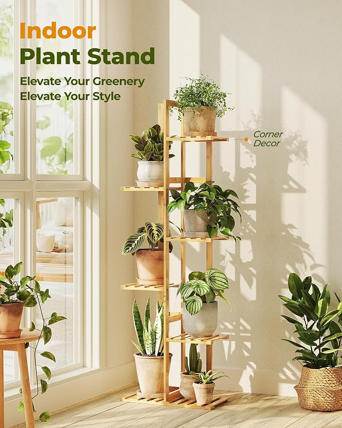Bamworld Bamboo Plant Stand Indoor 6 Tiered Plant Shelf Outdoor Corner Plant Rack for Multiple Plants Flower Stand Plant Holder for Living Room Bedroom Balcony Patio Garden 48 Inch Natural