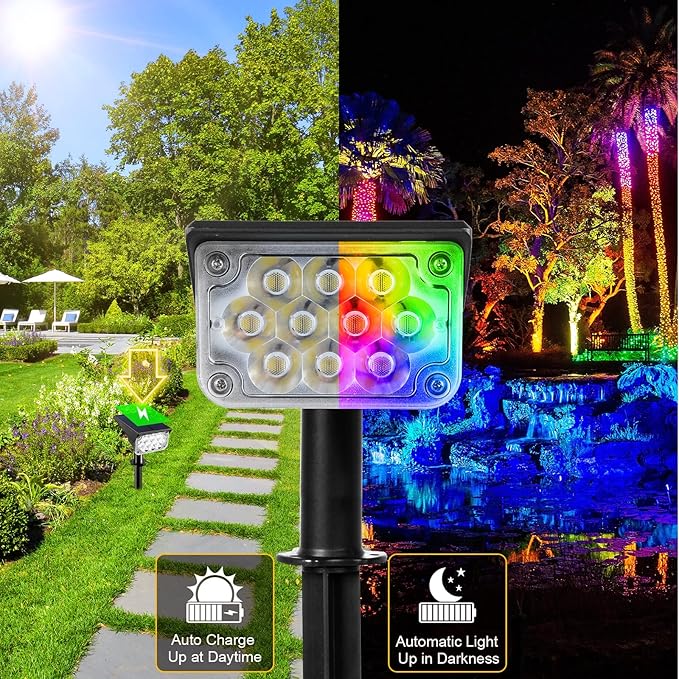 T-SUNUS 8 Pack Solar Color Landscape Spotlights, IP65 Waterproof Solar Powered Spot Light Wall Lights, 2-in-1 Outdoor Solar Landscaping Light for Yard Garden Driveway Porch Walkway Pool Patio