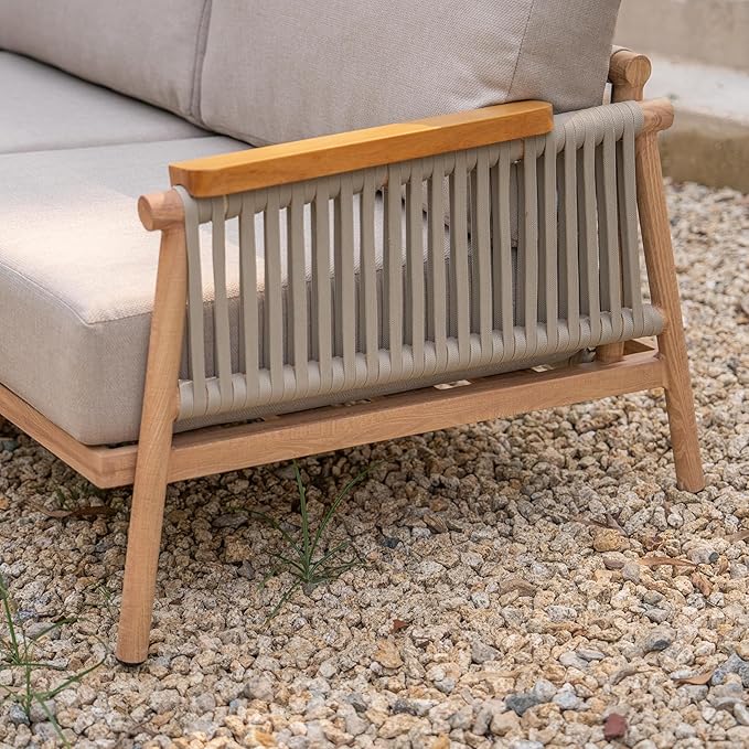 Acanva Modern All-Weather Aluminum Outdoor Patio Sofa with Thick Cushions, Olefin Fabric Sunroom Backyard Furniture, Light Khaki, Armchair