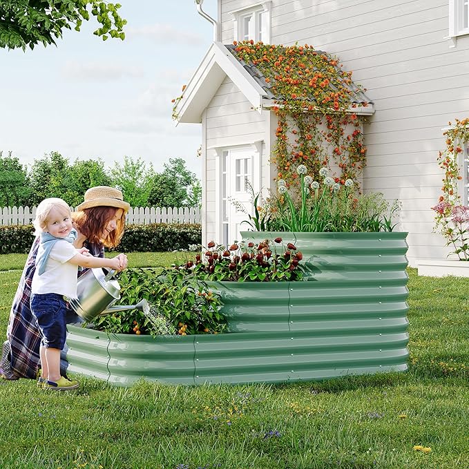 Galvanized Raised Garden Bed Kit – 61x42x31 in Outdoor Planter Box for Vegetables, Herbs & Flowers. Modular 3-In-1 Raised Garden Beds Outdoor with Open Base, Garden Box and Planters for Plants