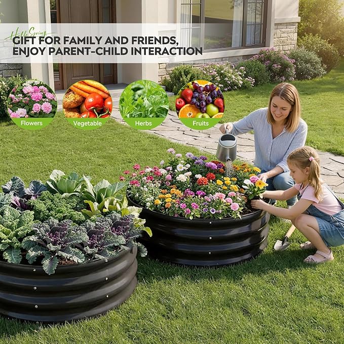 ZORMY Galvanized Raised Garden Bed Outdoor, Round Metal Planter Boxes 2 Pcs, 3x3x1ft Steel Raised Bed Kit for Planting Vegetables, Fruits, Flowers(Grey)