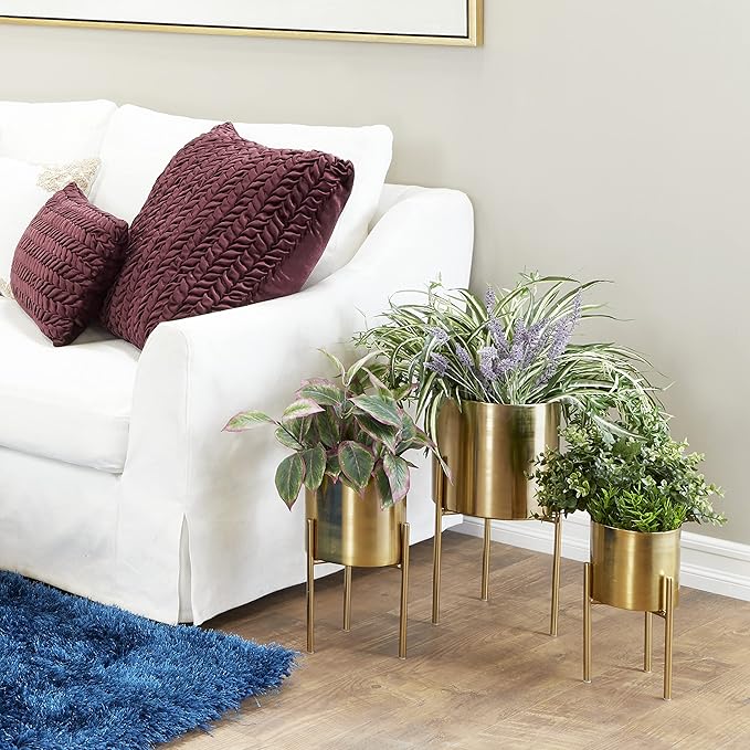 Deco 79 Metal Indoor Outdoor Planter Large Planter Pot with Removable Stand, Set of 3 Planters 18", 14", 12"H, Gold
