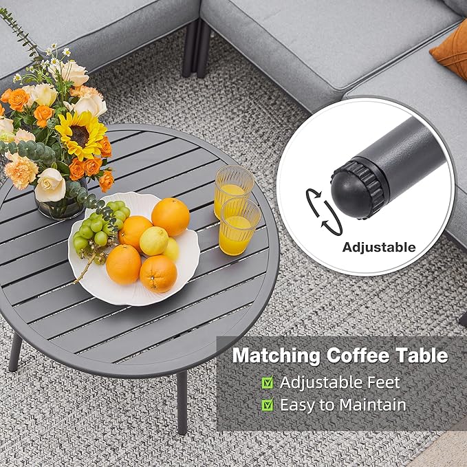 Outdoor Patio Furniture, 6 Pieces Outdoor Sectional L-Shaped Sofa Patio Conversation Sets, Patio Furniture Set with Thick Cushions and Coffee Table for Garden, Poolside, Backyard, Grey