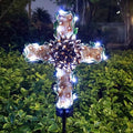 38inch Cross Garden Solar Lights Outdoor Decorative - Solar Metal&Glass Cross Apricot Hydrangea Flower Stake Lights- Waterproof 20 White LED for Remembrance Gifts & Sympathy Gifts