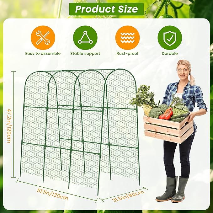 Cucumber Trellis, 47" X 50" Arch Garden Trellis for Climbing Plants Outdoor, Foldable Trellis Cucumber for Raised Bed Vegetable/Tomato/Flowers/Pea