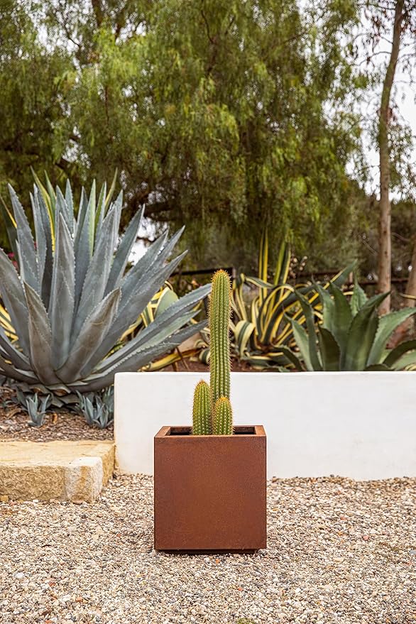 Veradek Corten Steel Series Cube Planter - Square Metal Planter for Outdoor Patio/Garden | Naturally Rusting Steel for All-Weather Use | Modern Rustic Décor for Trees, Flowers, Tall Trees