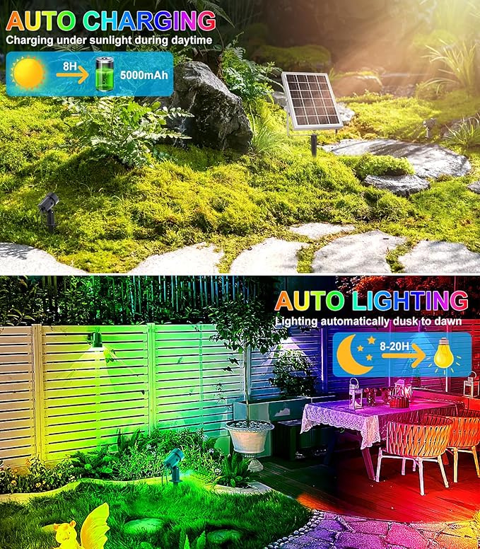 MEIKEE 6 in 1 RGB Solar Landscape Lights with Remote, RGB Color Changing LED Solar Spotlights, Outdoor Waterproof RGB Spot Lights for Garden Party Wedding Christmas Festival