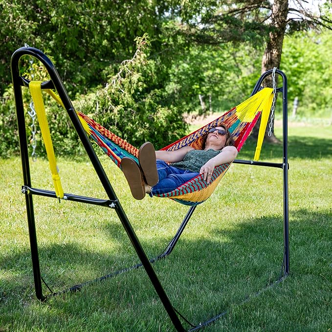 Sunnydaze Handwoven XXL Thick Cord Mayan Double Hammock for Outside - 625-Pound Capacity Heavy-Duty Outdoor Hammock - Multicolor