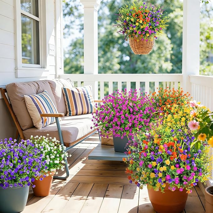 20 Bundles Artificial Flowers for Outdoors Fake Plastic Flowers UV Resistant Realistic Faux Plants Shrubs for Spring Summer Garden Porch Yard Patio Planter Window Box Home Decor, Mixedcolor