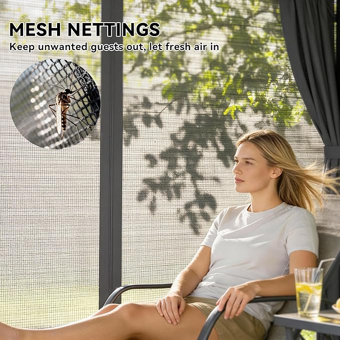 Outsunny 10' x 10' Outdoor Patio Gazebo, Heavy Duty Gazebo Canopy Shelter with Double Roof, Curtains, Netting, Steel Frame, UPF30+ Protection, Ceiling Hook for Lawn, Backyard, Deck, Dark Gray