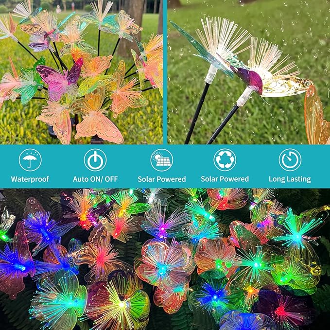 JJGoo 2 Pack Solar Garden Lights, Solar Butterfly Swaying Light for Outside, New Upgraded Outdoor Waterproof Light for Garden Patio Yard Front Porch Decor
