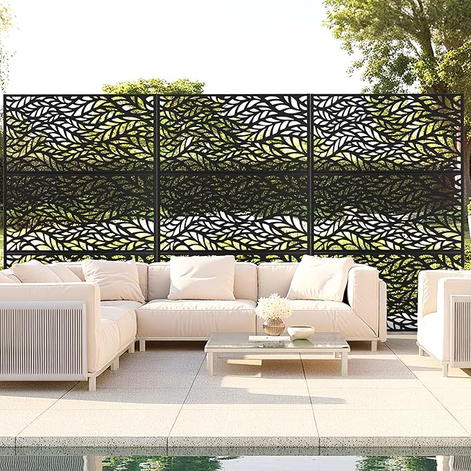 Outdoor Privacy Screen,72" H×47" W Metal Privacy Screen, Freestanding Privacy Fence Panels for Patio