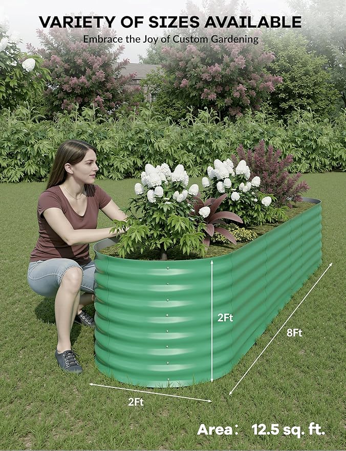 GarveeLife 2 Pcs Raised Garden Beds Outdoor 8x4x2 ft - Galvanized Steel Planter Box for Vegetables, Flowers, Rust-Resistant, Easy Assembly Raised Beds, Durable Planters for Outdoor Plants, Green