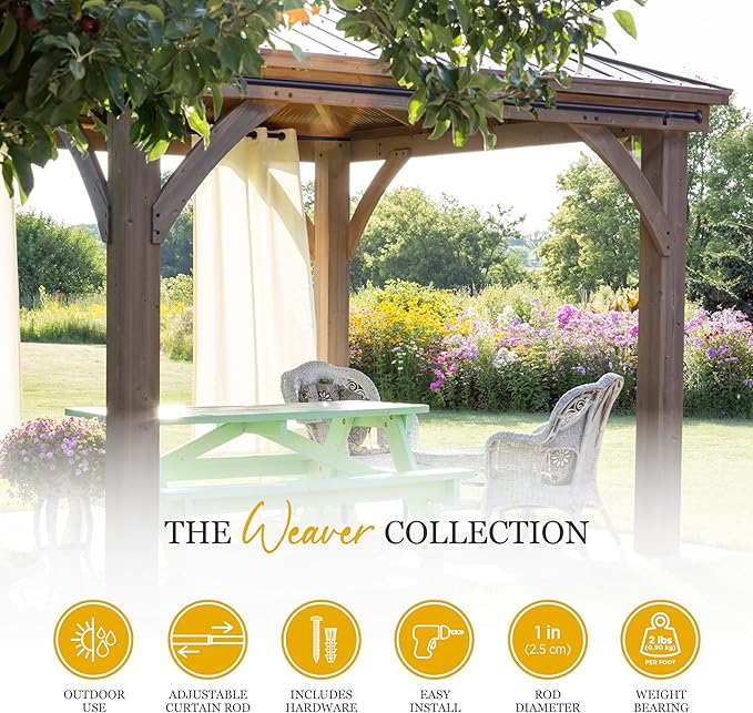 Kenney KN90001 1" Weaver Indoor/Outdoor Rust-Resistant Curtain Rod, 72-144", Black