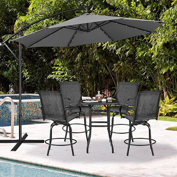 Yaheetech Patio Swivel Barstools Outdoor Chairs Set of 4, High Bistro Stools Outdoor Furniture, All-Weather Patio Stools for Outside, Beach, Lawn, Poolside and Garden, Black