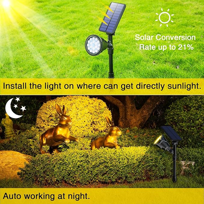 ROSHWEY Outdoor Solar Lights, 600LM Solar Garden Lights Waterproof Solar Spot Lights for Yard Backyard Patio Pond Garage (Warm White, 4Pack)