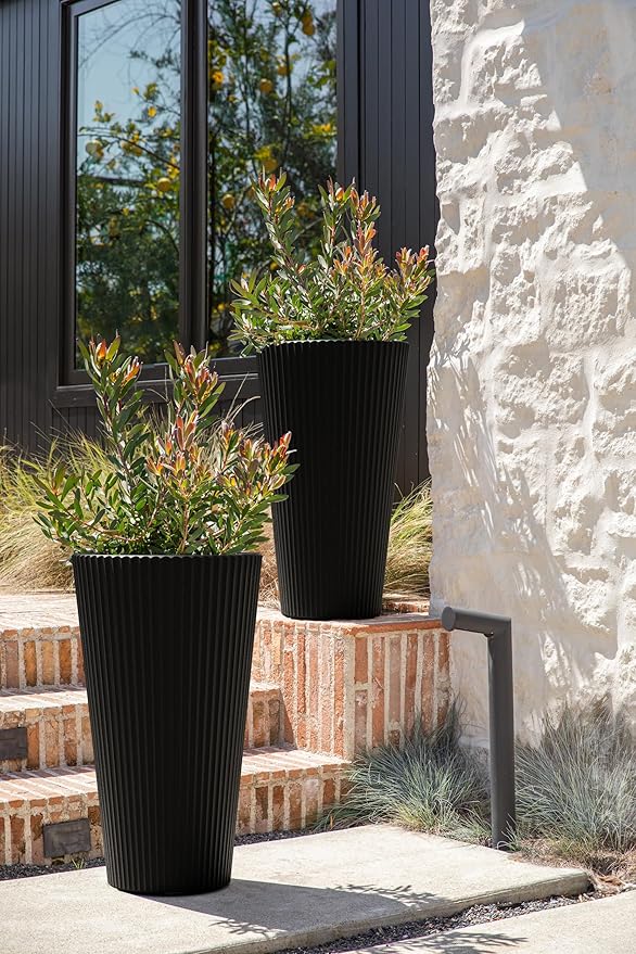 Veradek Demi Series Tall Planter for Porch, Patio, Backyard | Durable Plastic-Stone Composite Material | Modern Décor for Tall Plants, Grasses