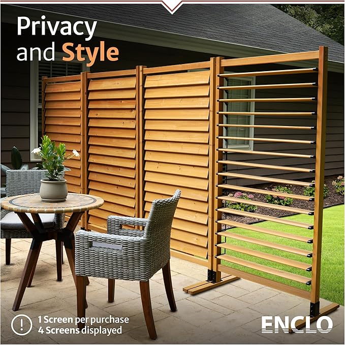 6.1ft H x 3.1ft W (1 Panel) Freestanding or Surface Mount Enclo Solara Louvered Screen, Wood Privacy Fence, Balcony Privacy Screen, Decorative Panel, Upgrade your Outdoor Patio, Porch or Deck, EC18044
