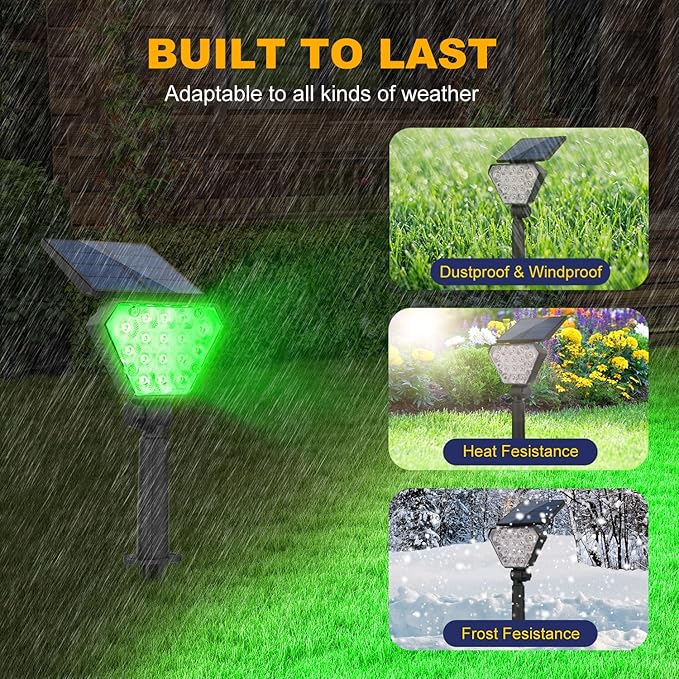 T-SUN Solar Lights Outdoor Waterproof IP65, 12 Pack LED Solar Spot Lights Color Changing IP65 Waterproof Smart Auto On/Off for Outside Landscape Garden Yard Lawn Pathway Patio Driveway