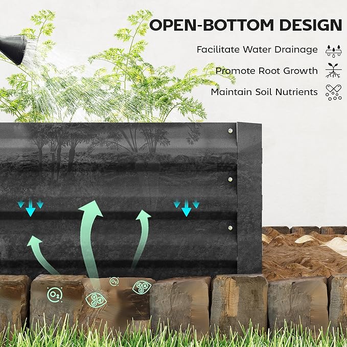 Outsunny Galvanized Raised Garden Bed, 8' x 3' x 1' Metal Planter Box, for Growing Vegetables, Flowers, Herbs, Succulents, Black