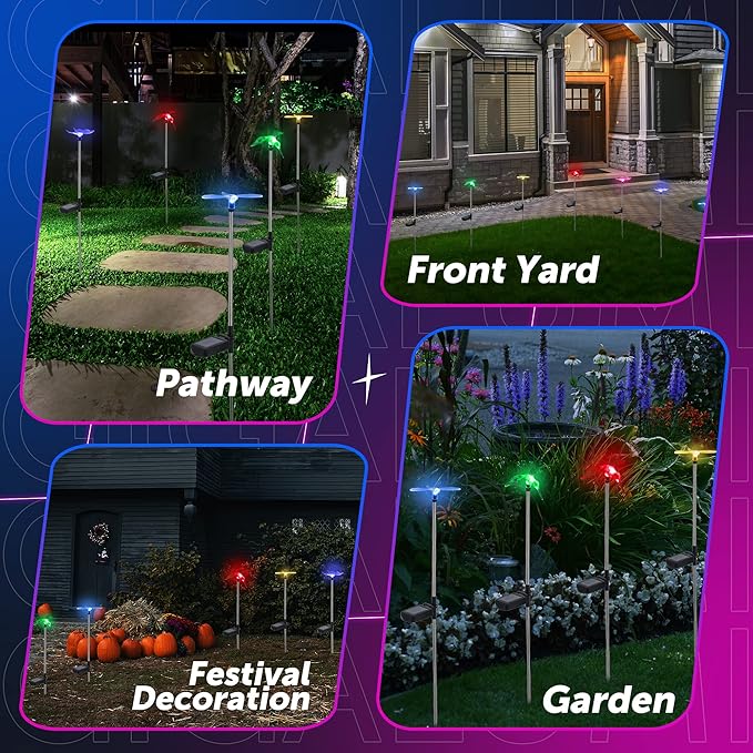 GIGALUMI Solar Garden Lights, 6 Pack Solar Butterfly Lights Decoration, Outdoor Garden Decoration Color Changing LED, Outdoor Decorative for Pathway, Lawn, Patio, Driveway