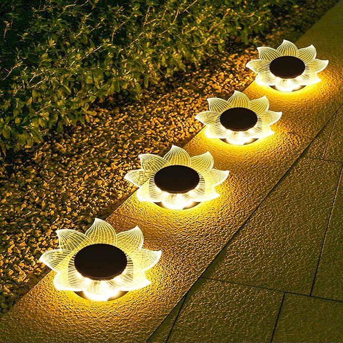 Roaming Acrylic Petal Bury Light 3-Pack Suitable for Gardens, Courtyards, Terraces, Corridors, Alleys, and Pedestrian Walkways (Sunflower)