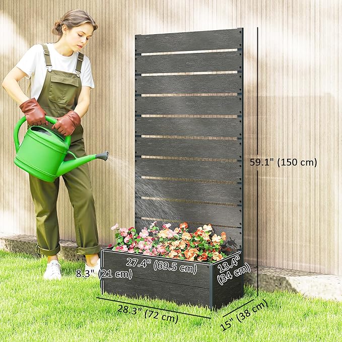 Outsunny Raised Garden Bed with Trellis for Climbing Plants, Planter Box with Self Draining Gap, Freestanding Trellis Planter for Outdoor, Patio, Deck, 28.25" x 15" x 59", Gray